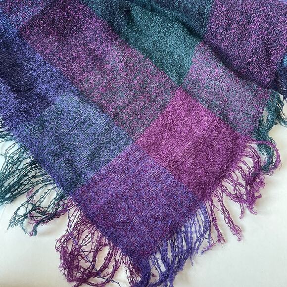 Baar and Beards Vintage Scarf Made in Japan Soft Nubby Checkered Purple Blue - Picture 11 of 11